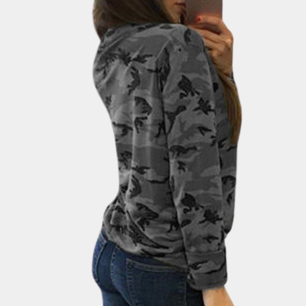 Sidonia - Modische Kühnheit Camouflage-Sweatshirt mit Tiefem Ausschnitt