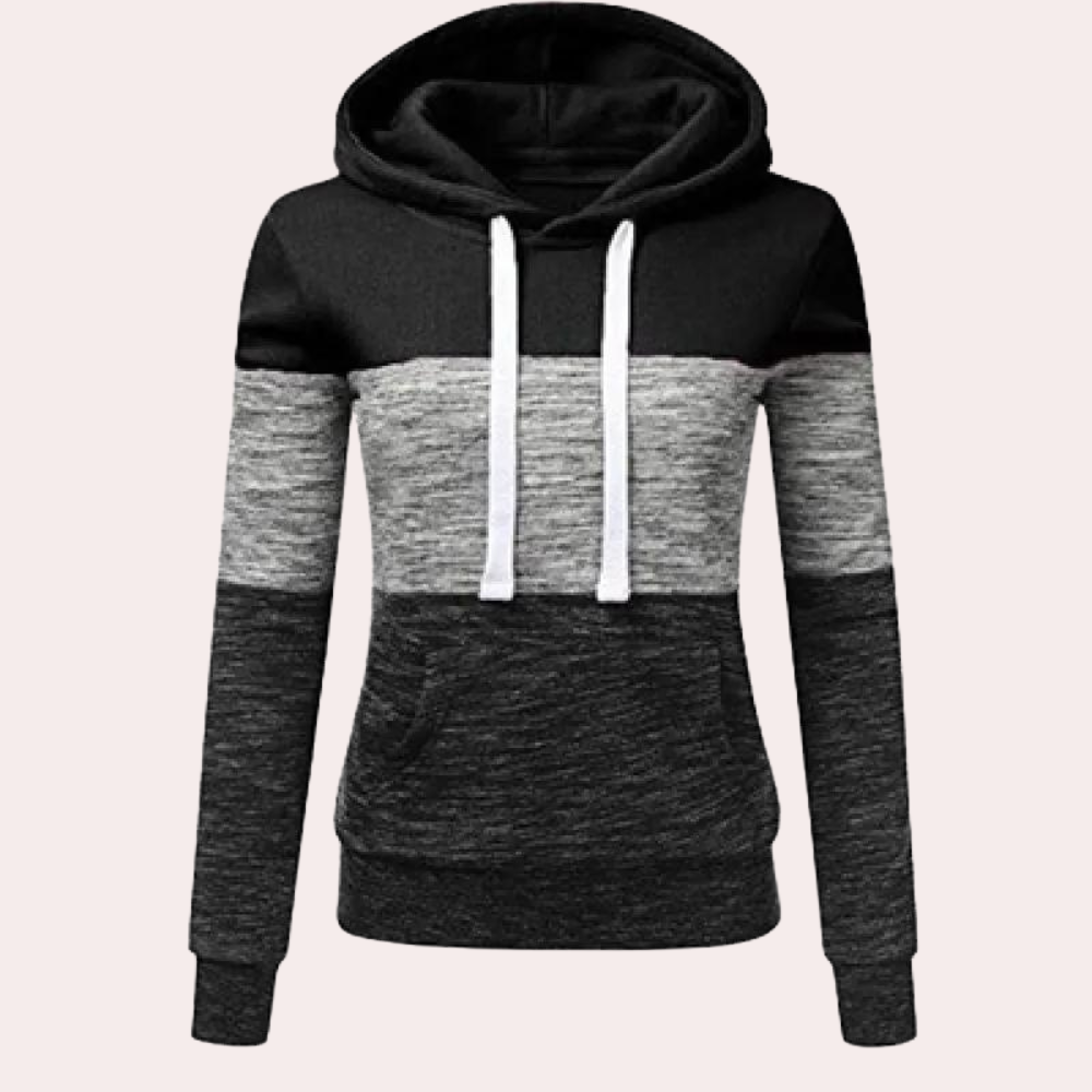 Siobhan - Dreifarbiger kuscheliger Kapuzenpullover für Damen