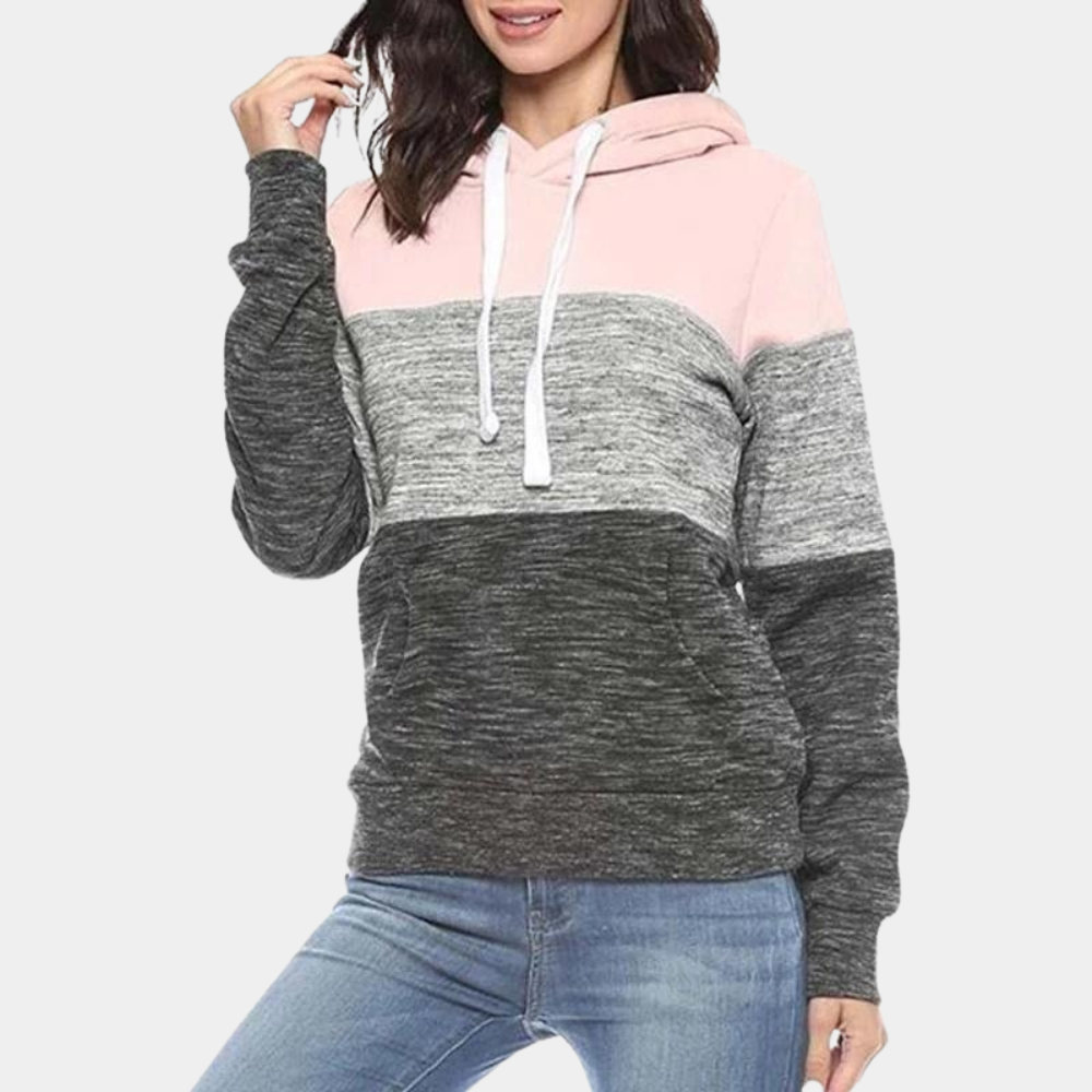 Siobhan - Dreifarbiger kuscheliger Kapuzenpullover für Damen