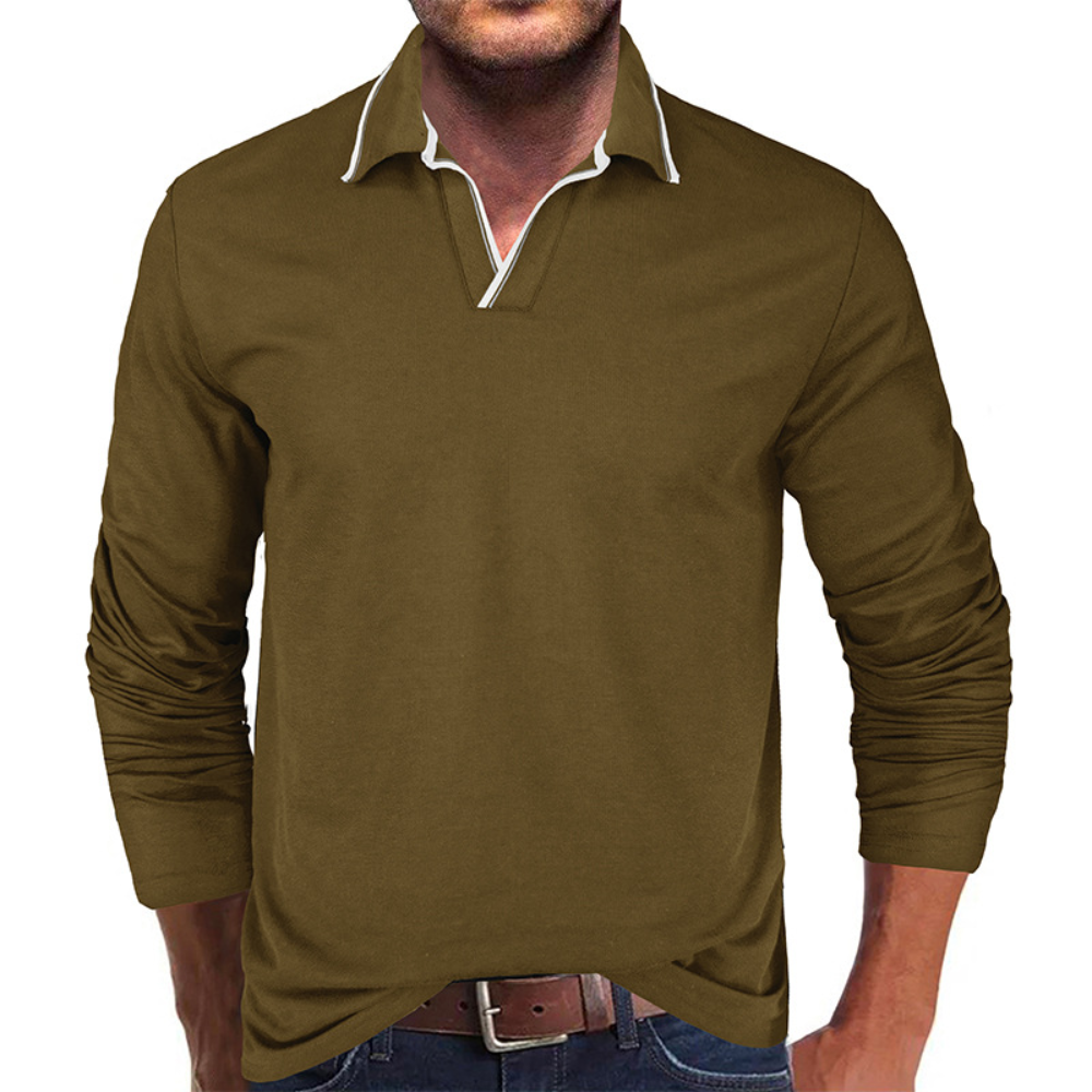 Cipactli - Elegantes Herren-Langarmshirt mit V-Ausschnitt