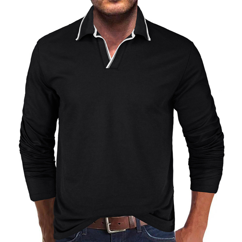 Cipactli - Elegantes Herren-Langarmshirt mit V-Ausschnitt