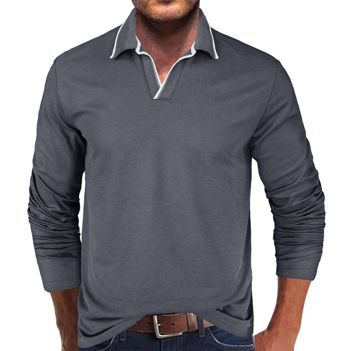 Cipactli - Elegantes Herren-Langarmshirt mit V-Ausschnitt