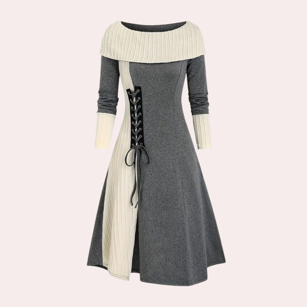 Seraphine - Modisches zweifarbiges Kleid mit langen Ärmeln