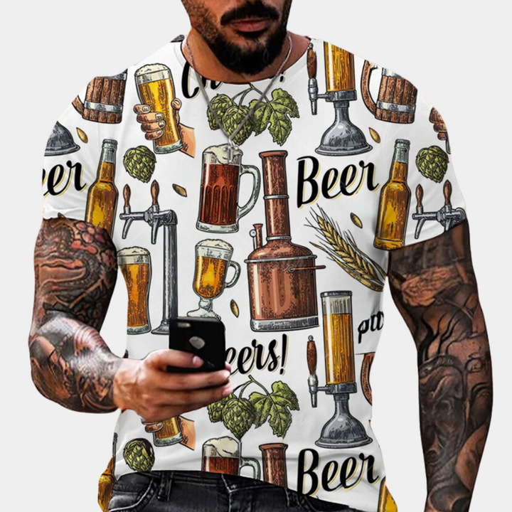 Nikos - Fröhlich Bedrucktes Oktoberfest T-Shirt für Herren