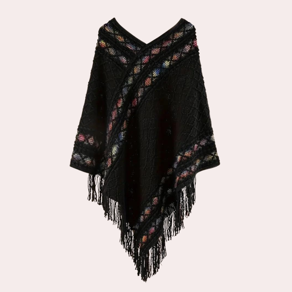 Zoi - Bohemian Fransenponcho für Damen mit V-Ausschnitt