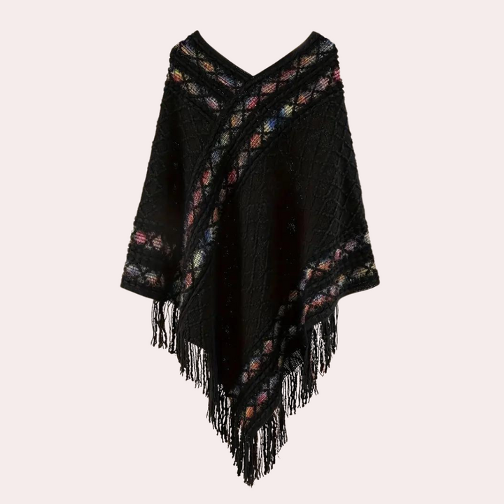 Zoi - Bohemian Fransenponcho für Damen mit V-Ausschnitt