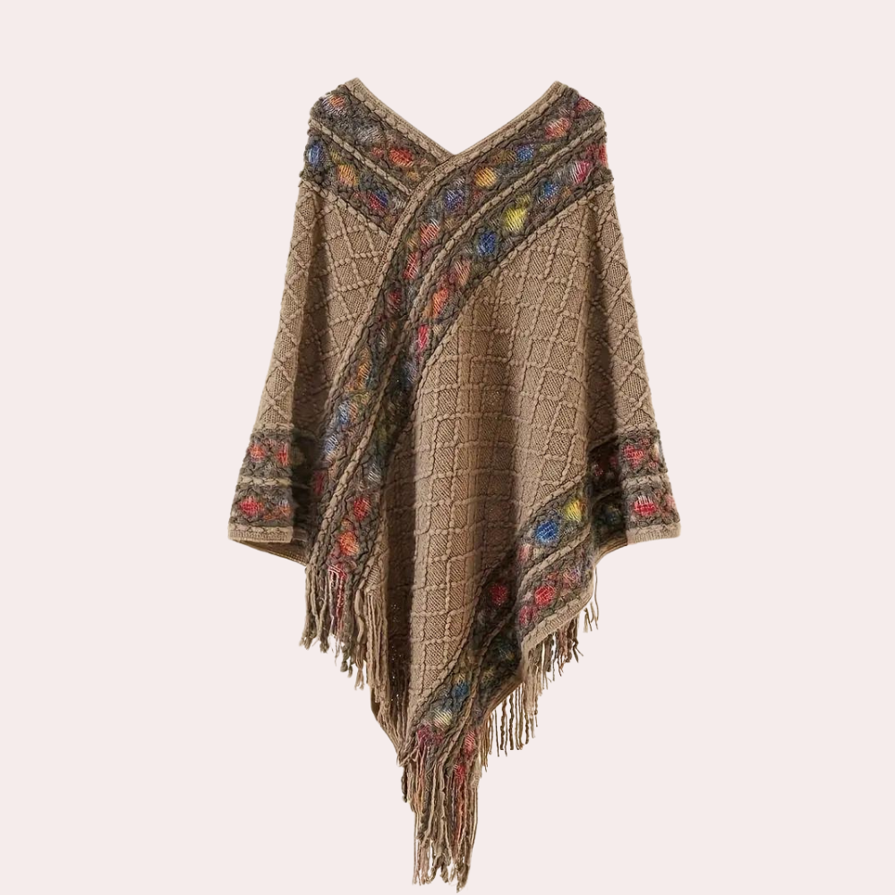 Zoi - Bohemian Fransenponcho für Damen mit V-Ausschnitt