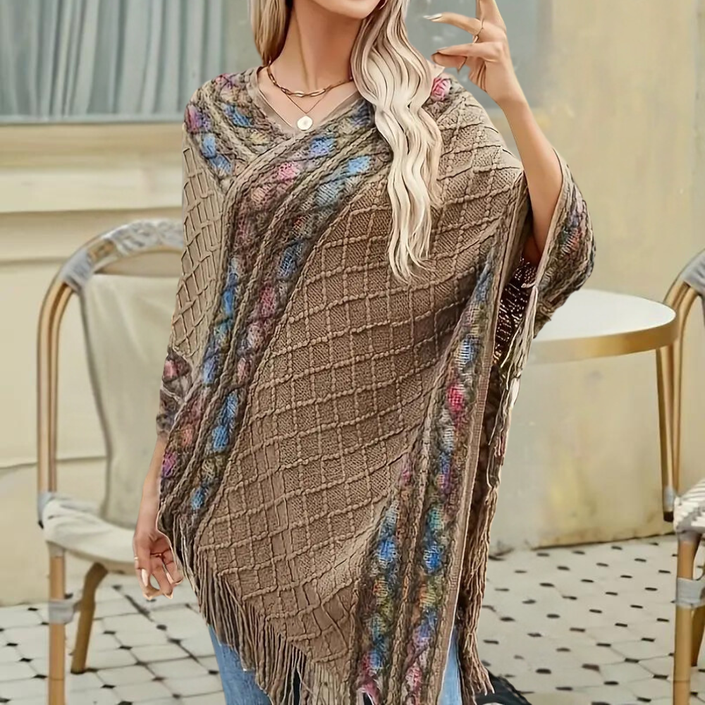 Zoi - Bohemian Fransenponcho für Damen mit V-Ausschnitt