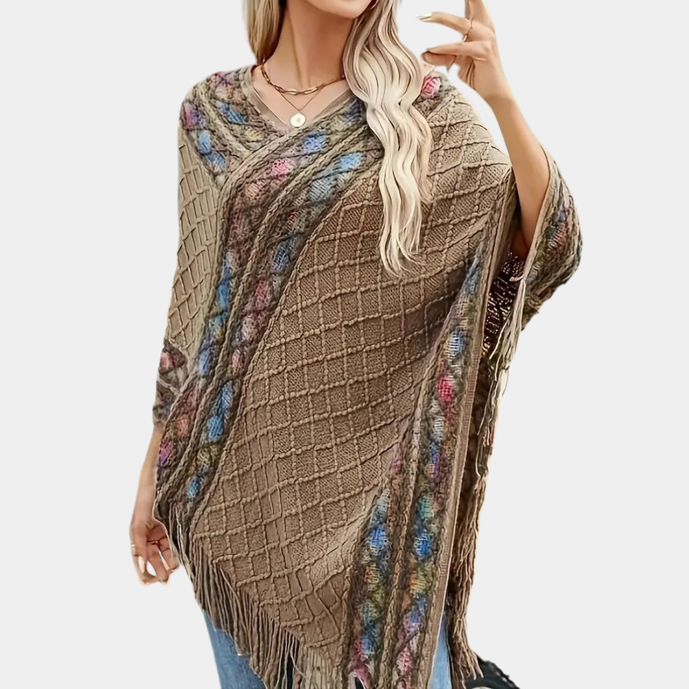 Zoi - Bohemian Fransenponcho für Damen mit V-Ausschnitt