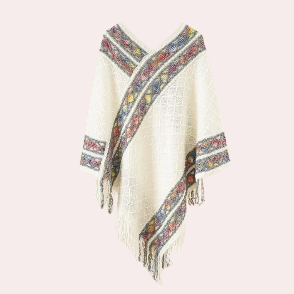 Zoi - Bohemian Fransenponcho für Damen mit V-Ausschnitt