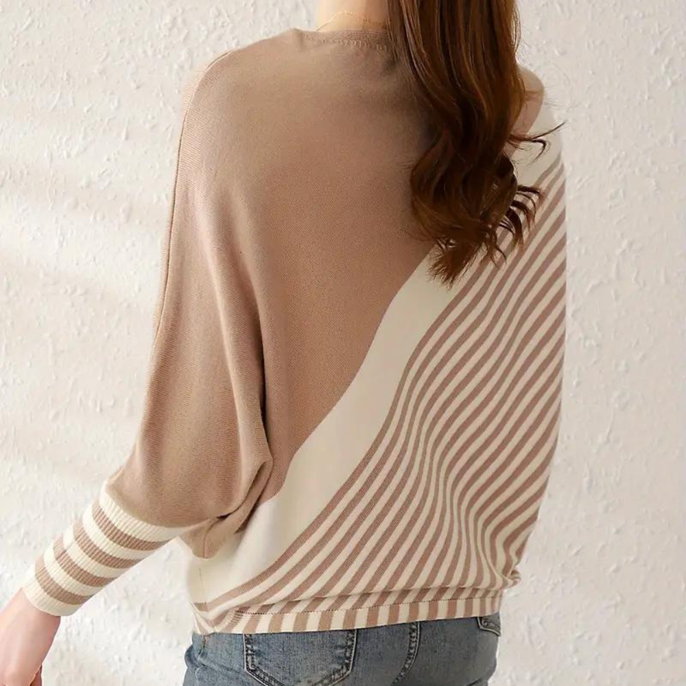 Oleda - Lässiger gestreifter Batwing-Pullover für Damen