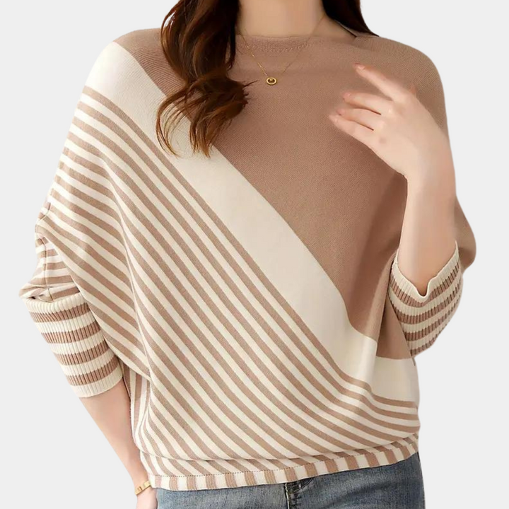 Oleda - Lässiger gestreifter Batwing-Pullover für Damen