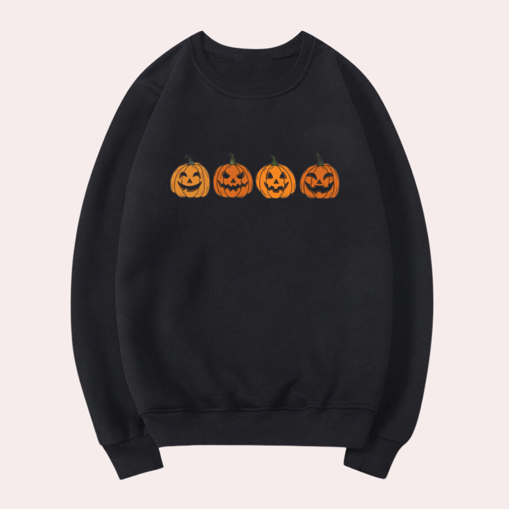 Afra – Rundhals-Halloween-Pullover mit Kürbismotiv für Damen