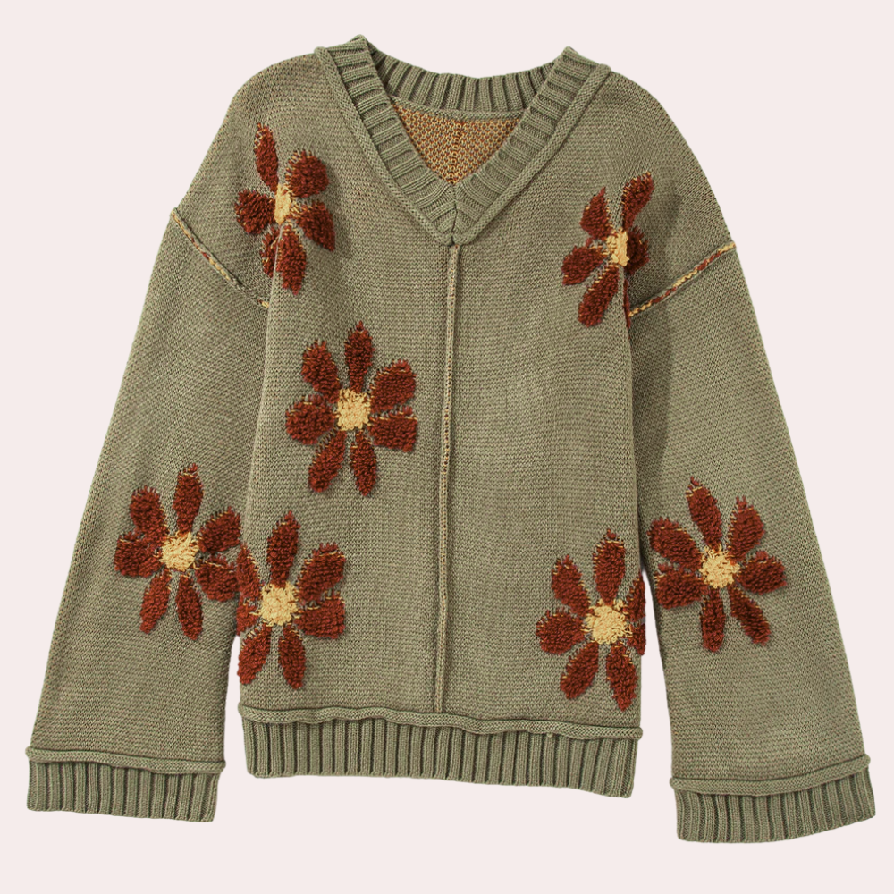 Honoria - Damenpullover mit floralem Strickmuster