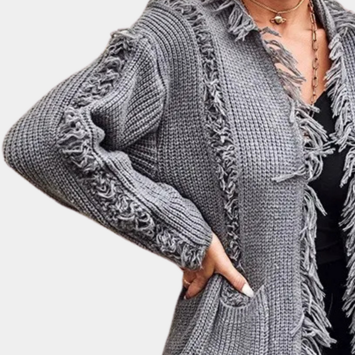 RAQUELA - Lässige Lange Strickjacke für Damen