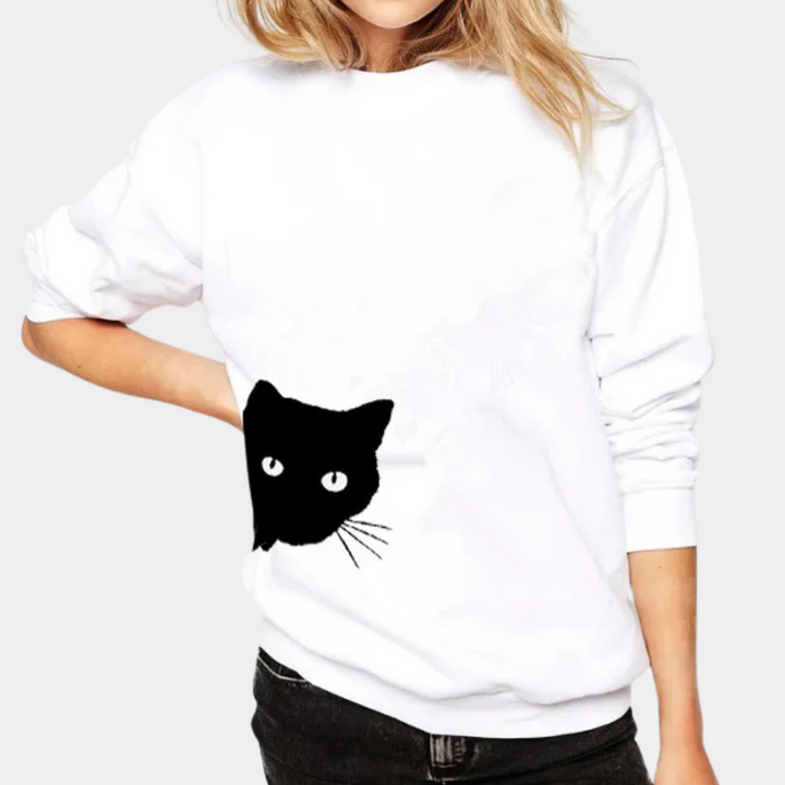 ROSELY - Minimalistisches Sweatshirt mit Katzenmuster für Frauen