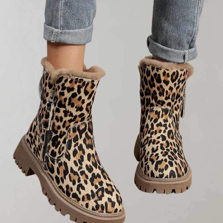 Kathy - Warme Damenstiefel mit Leopardenmuster