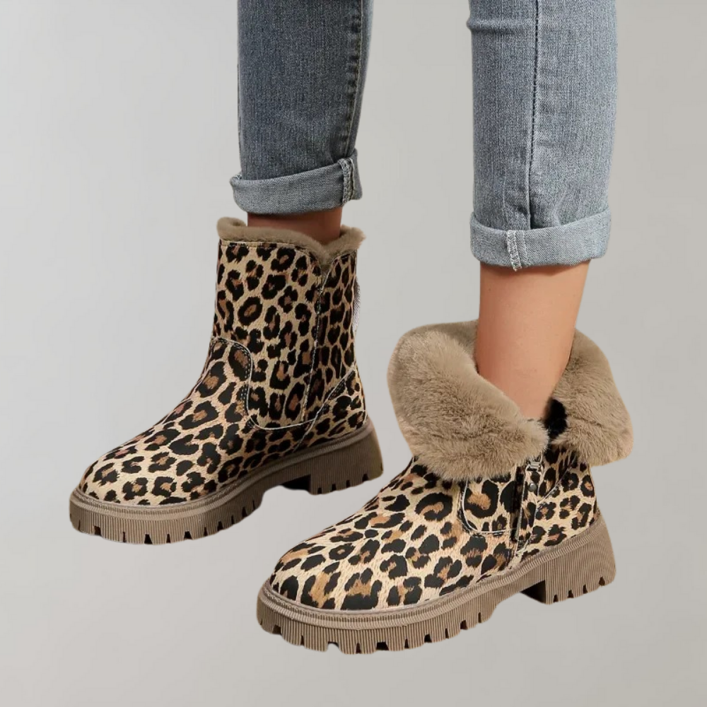 Kathy - Warme Damenstiefel mit Leopardenmuster