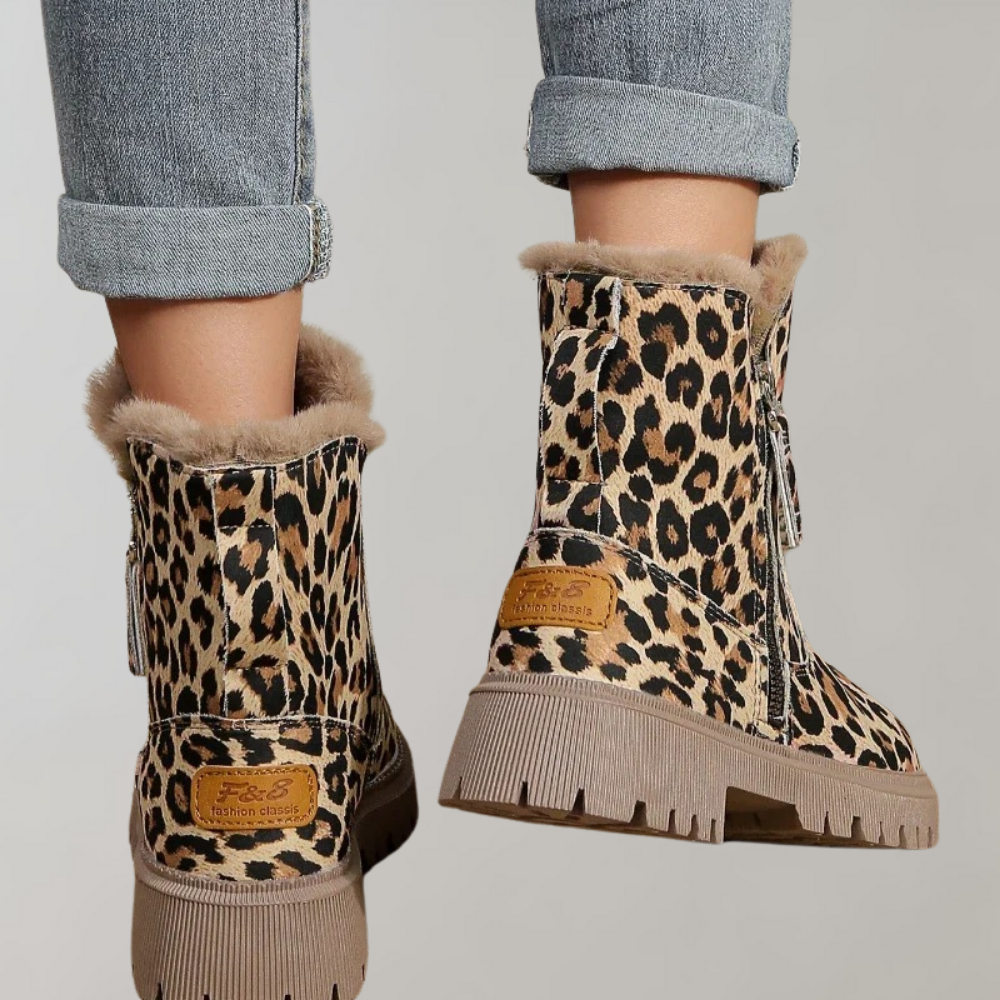 Kathy - Warme Damenstiefel mit Leopardenmuster